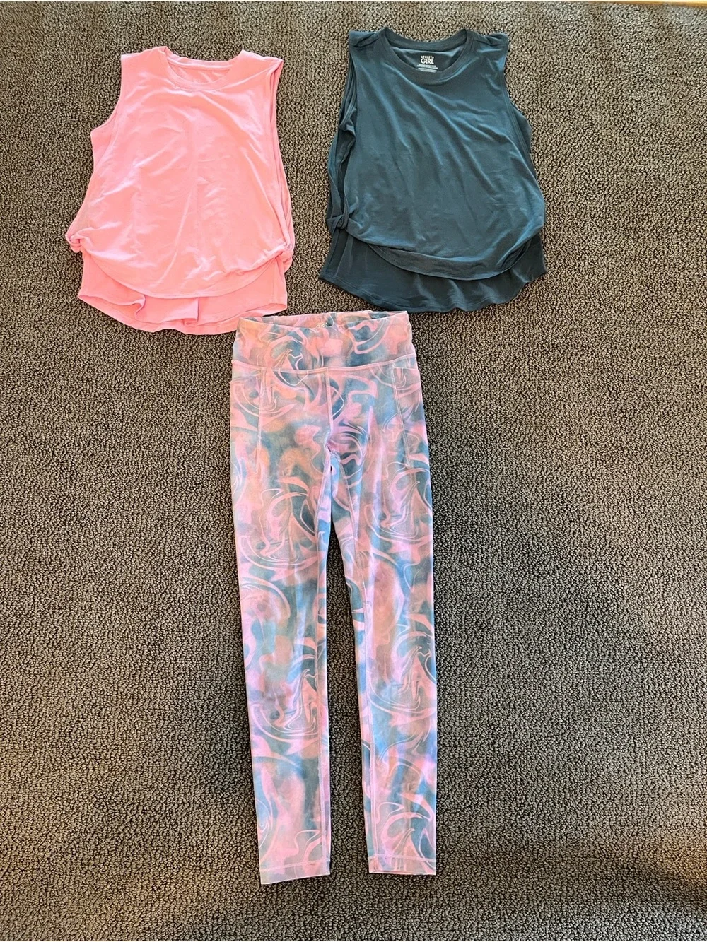 Athleta Girl Pink/Gray Leggings & Pink and Gray Double Dutch Tanks, Sz Large/12